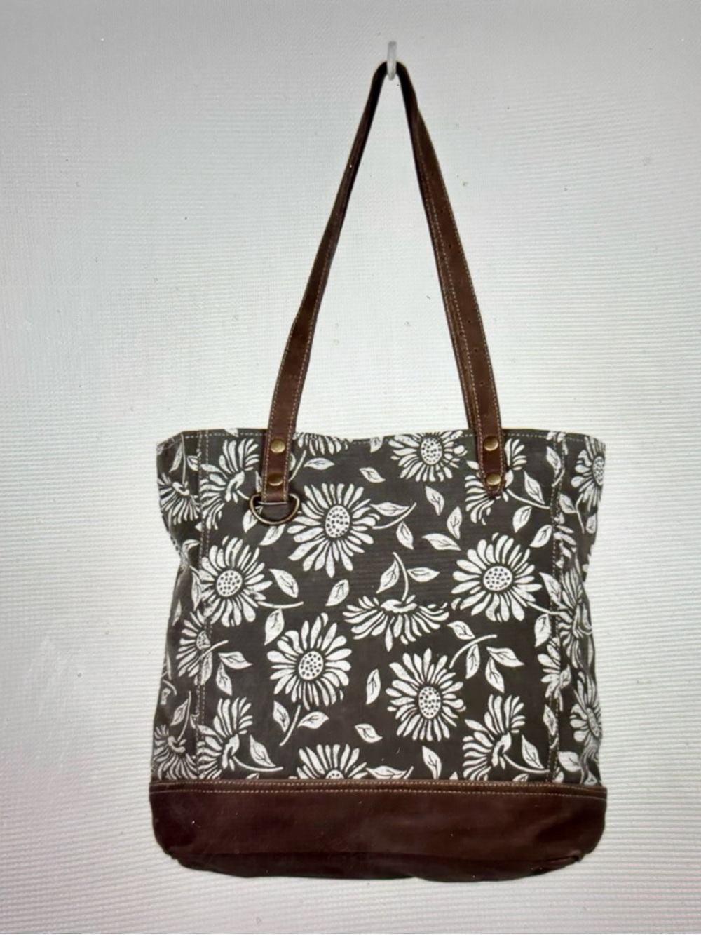 Myra Bag Brown and White Floral Canvas Shoulder Tote